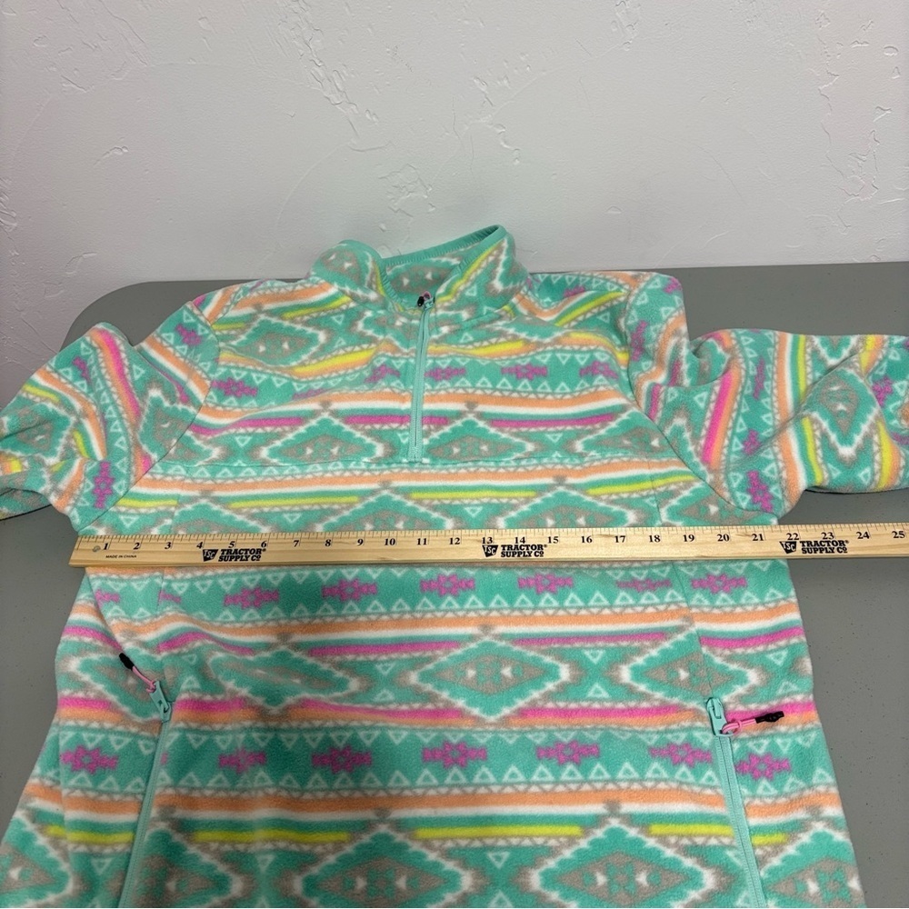 Chubbies Colorful Southwestern Aztec Women Fleece Pullover 1/4 Zip Large Bright - Picture 11 of 12